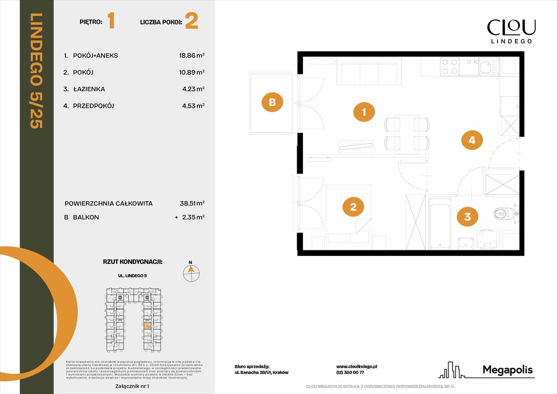 Nowe mieszkanie dwupokojowe Clou Lindego Kraków, Lindego 5  39m2 Foto 1
