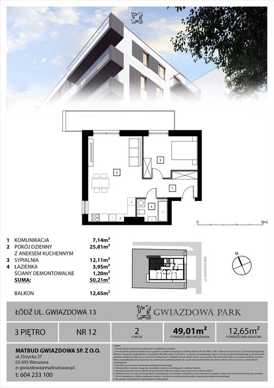 Nowe mieszkanie dwupokojowe Gwiazdowa Park Łódź, Gwiazdowa 13  49m2 Foto 1