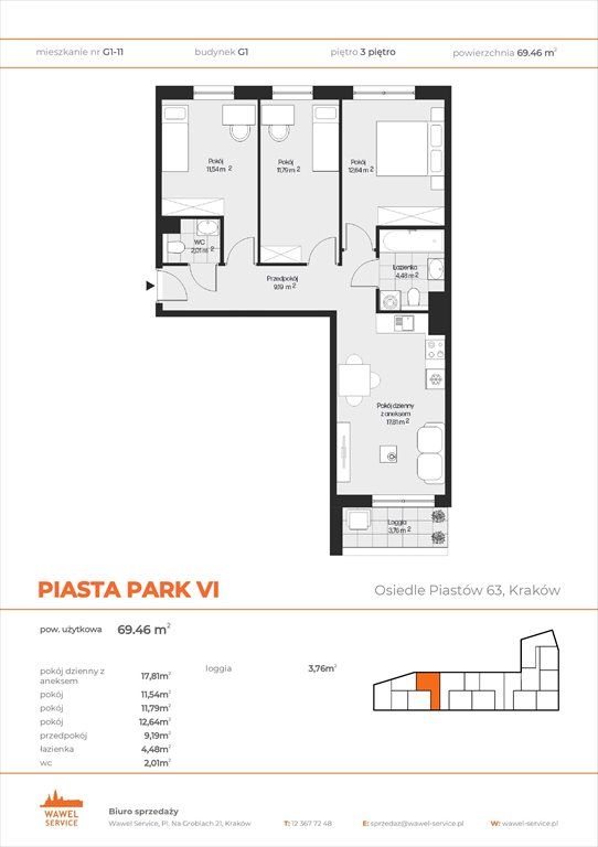 Nowe mieszkanie czteropokojowe  PIASTA PARK VI Kraków, Mistrzejowice, Osiedle Piastów 63  69m2 Foto 1