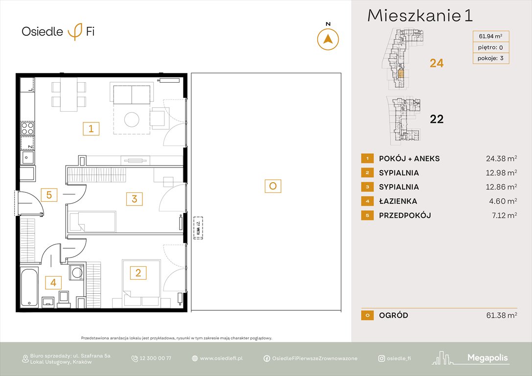 Nowe mieszkanie trzypokojowe Osiedle FI 3 Kraków, Rzemieślnicza 22-24  62m2 Foto 1