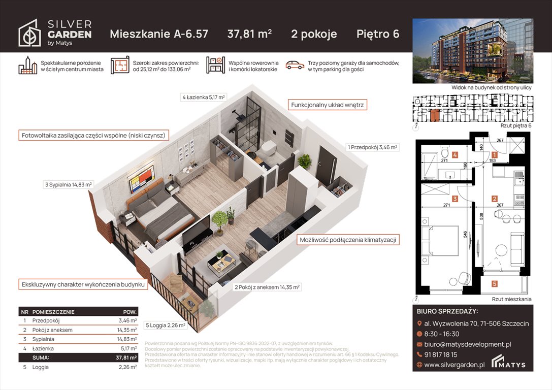 Nowe mieszkanie dwupokojowe Silver Garden Szczecin, Centrum, al. Wyzwolenia 70 / ul. Staszica 21  38m2 Foto 1