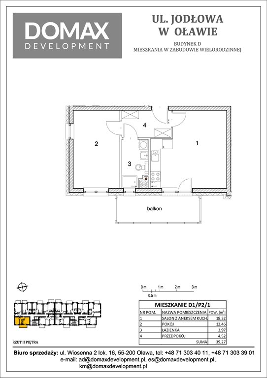 Nowe mieszkanie dwupokojowe Osiedle Jodłowa etap II bud D Oława, Nowy Otok, Jodłowa 38-40  39m2 Foto 1