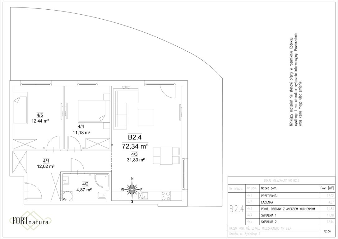 Nowe mieszkanie trzypokojowe FORT NATURA Kraków, Krowodrza, Wybickiego 5  72m2 Foto 1