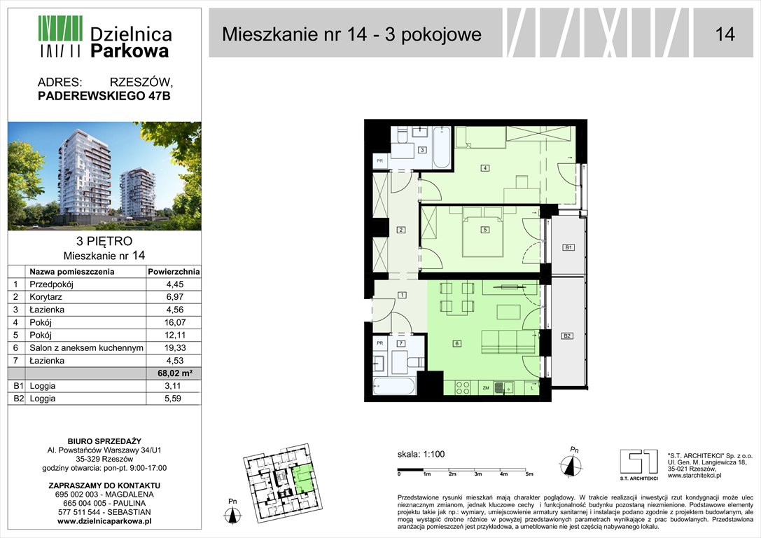 Nowe mieszkanie trzypokojowe Dzielnica Parkowa Rzeszów, Paderewskeigo 51  68m2 Foto 1