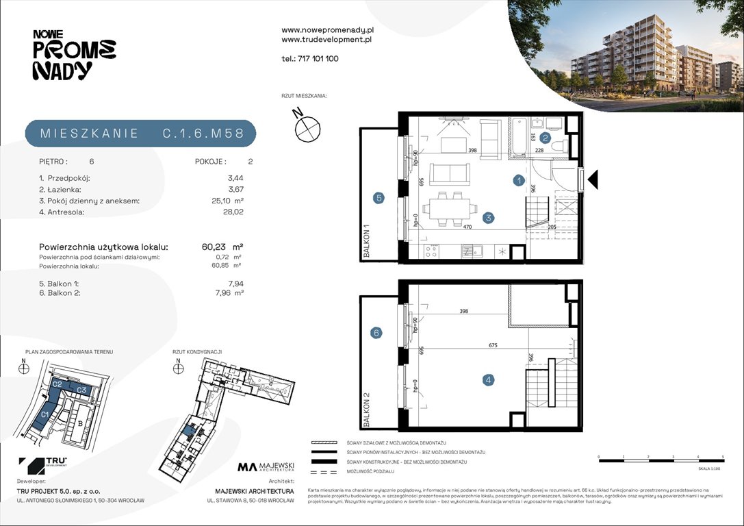 Nowe mieszkanie trzypokojowe Nowe Promenady Wrocław, Kleczków, ul. Czochralskiego/ Miłosza  60m2 Foto 1