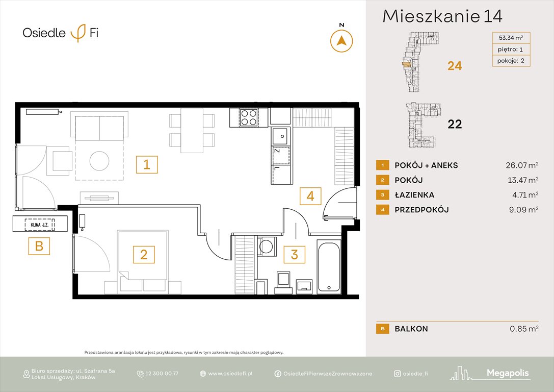 Nowe mieszkanie dwupokojowe Osiedle FI 3 Kraków, Rzemieślnicza 22-24  53m2 Foto 1