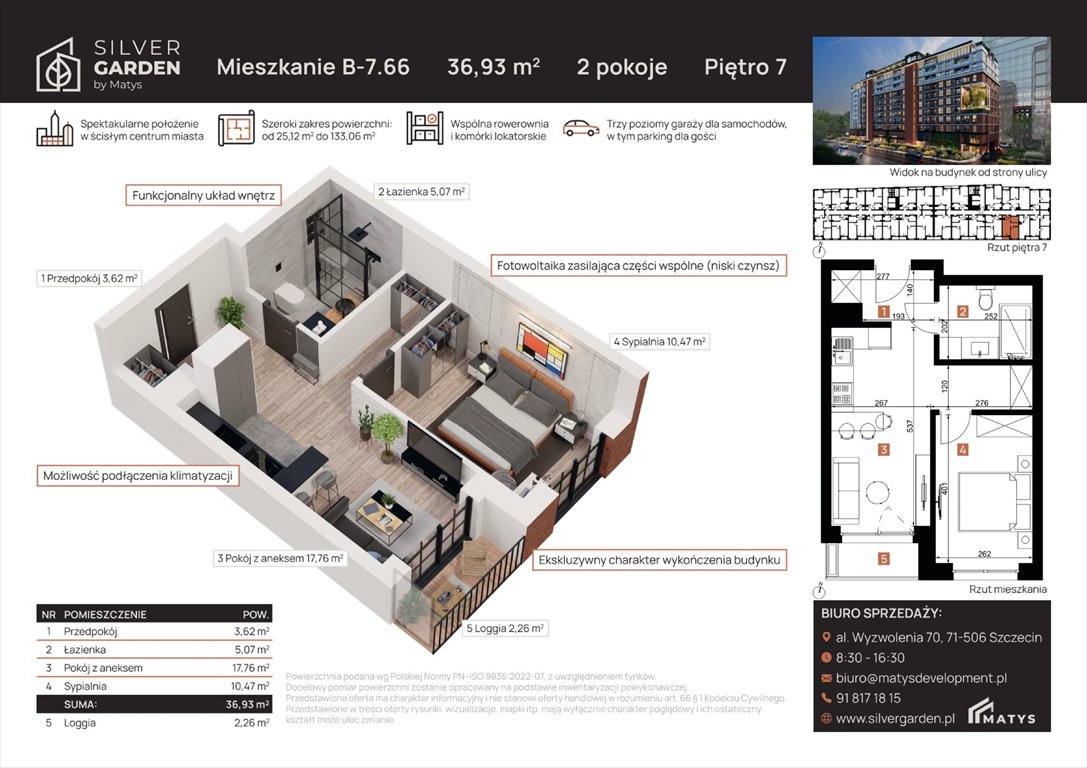 Nowe mieszkanie dwupokojowe Silver Garden Szczecin, Centrum, al. Wyzwolenia 70 / ul. Staszica 21  37m2 Foto 1