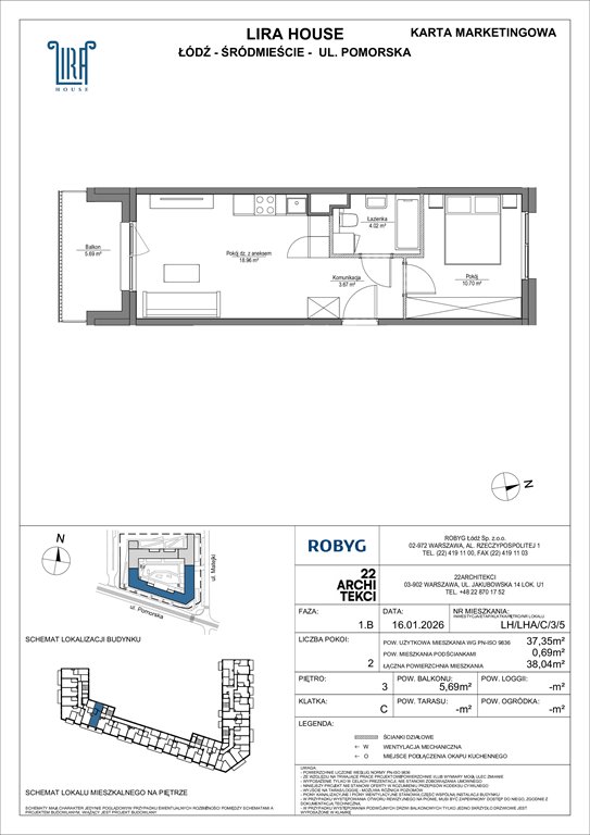 Nowe mieszkanie dwupokojowe Lira House Łódź, Pomorska 108  37m2 Foto 1