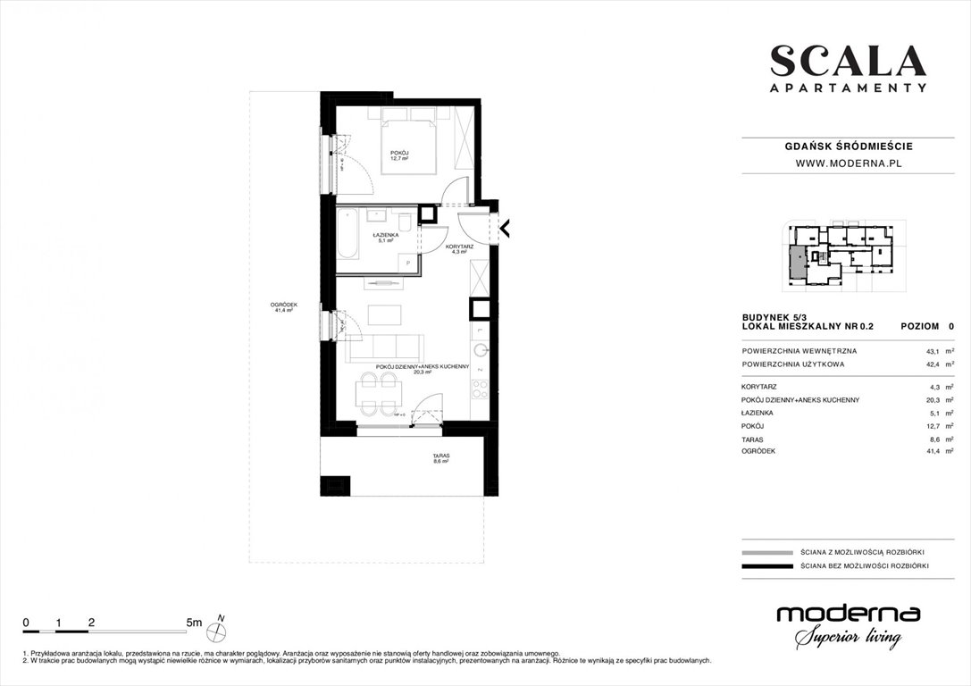 Nowe mieszkanie dwupokojowe Scala Gdańsk, ul. Łąkowa 60  43m2 Foto 1