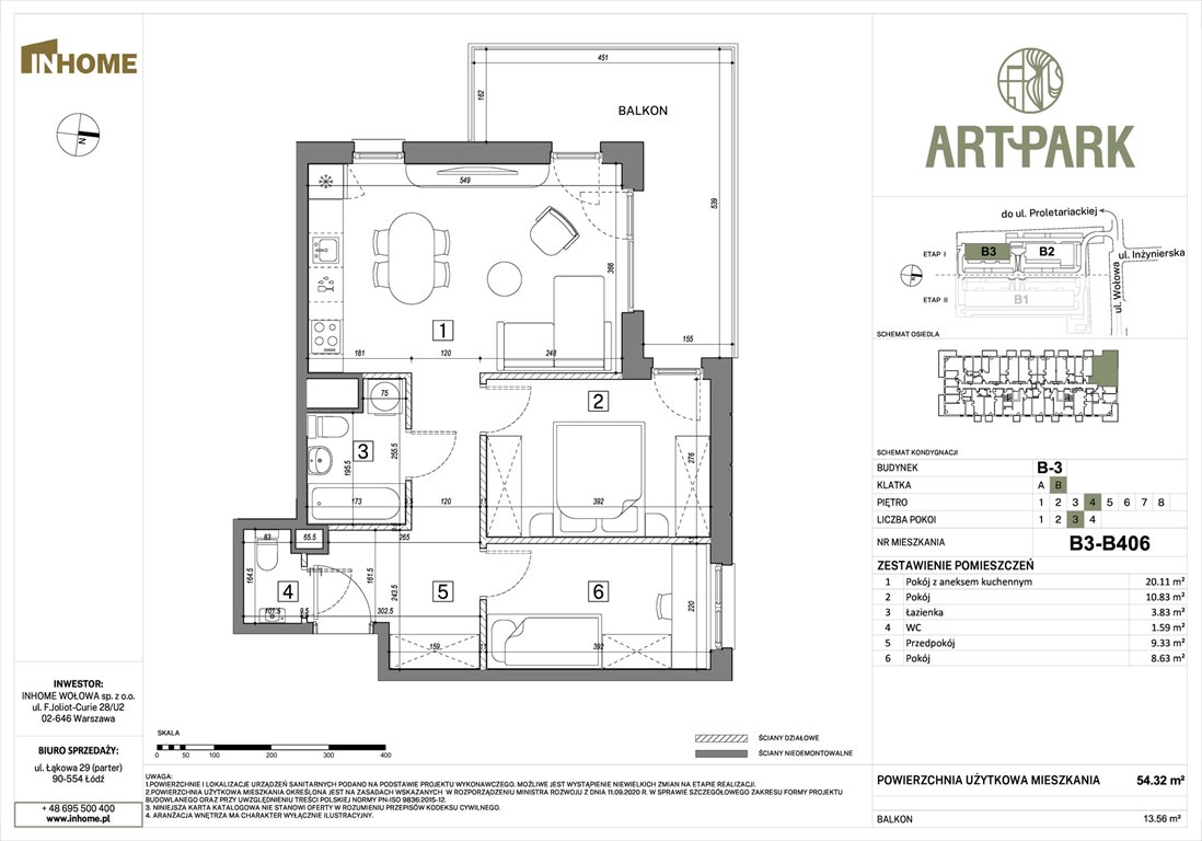 Nowe mieszkanie dwupokojowe ArtPark Łódź, Polesie, Wołowa 4A  54m2 Foto 1