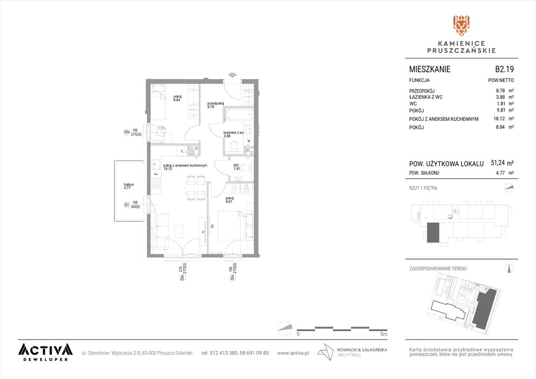 Nowe mieszkanie trzypokojowe Kamienice Pruszczańskie Pruszcz Gdański, ul. Grunwaldzka 71B, 71C  51m2 Foto 1