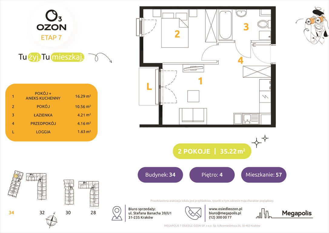 Nowe mieszkanie dwupokojowe Osiedle Ozon etap 7 Kraków, Prądnik Biały, Banacha 28-34  35m2 Foto 1