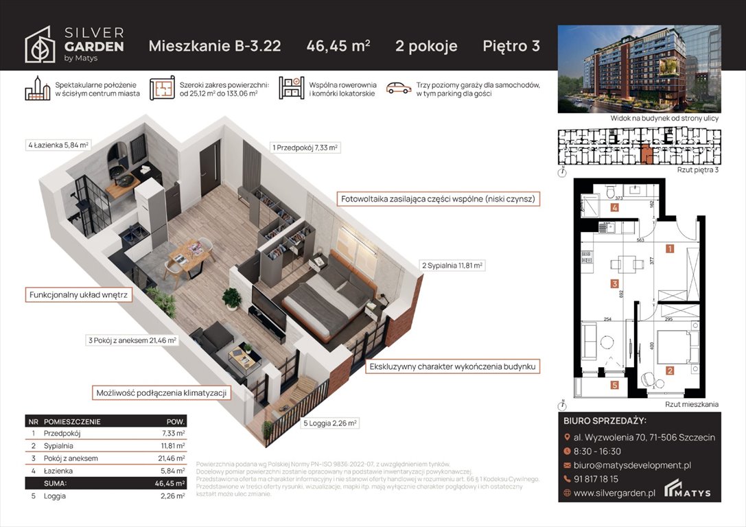 Nowe mieszkanie dwupokojowe Silver Garden Szczecin, Centrum, al. Wyzwolenia 70 / ul. Staszica 21  46m2 Foto 1