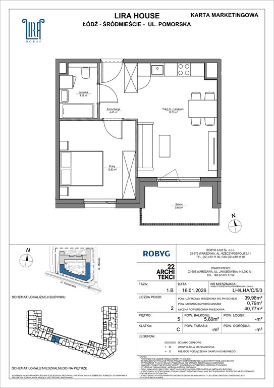 Nowe mieszkanie dwupokojowe Lira House Łódź, Pomorska 108  40m2 Foto 1
