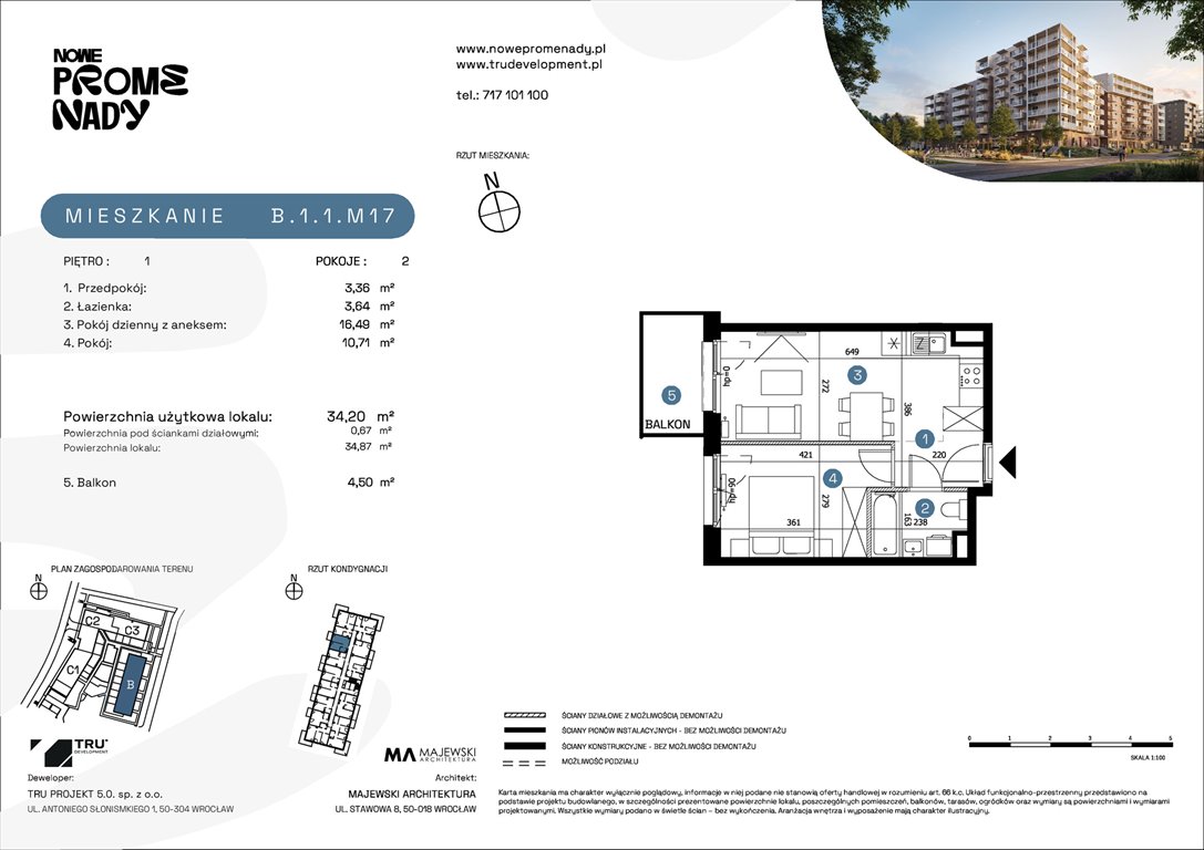 Nowe mieszkanie dwupokojowe Nowe Promenady Wrocław, Kleczków, ul. Czochralskiego/ Miłosza  34m2 Foto 1