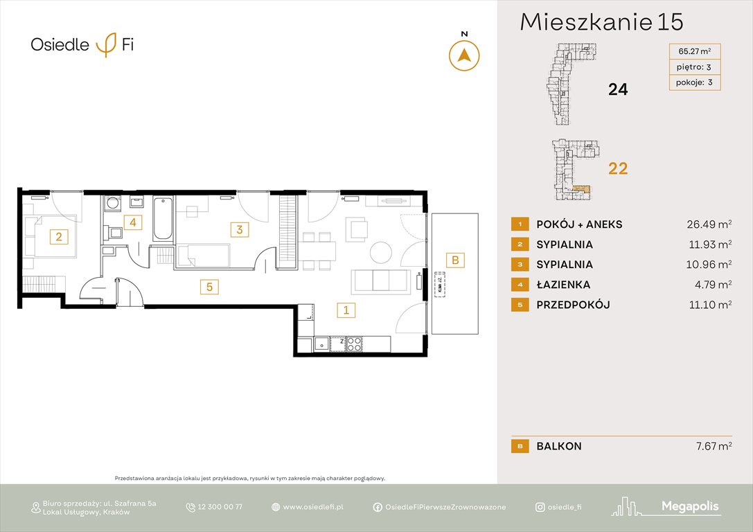 Nowe mieszkanie trzypokojowe Osiedle FI 3 Kraków, Podgórze, Rzemieślnicza 22-24  65m2 Foto 1