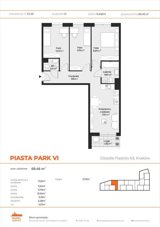 Nowe mieszkanie czteropokojowe  PIASTA PARK VI Kraków, Mistrzejowice, Osiedle Piastów 63  69m2 Foto 1