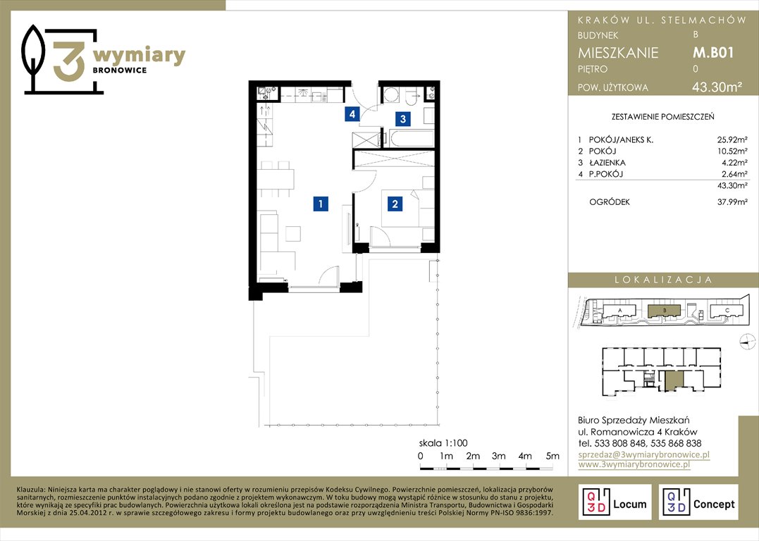 Nowe mieszkanie dwupokojowe 3 Wymiary Bronowice Kraków, Bronowice Wielkie, Stelmachów  43m2 Foto 1