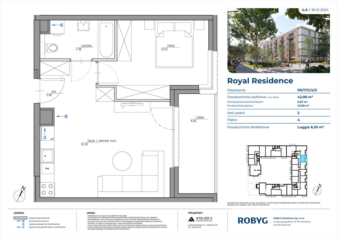 Nowe mieszkanie dwupokojowe Royal Residence Warszawa, Wilanów, Sarmacka  43m2 Foto 1