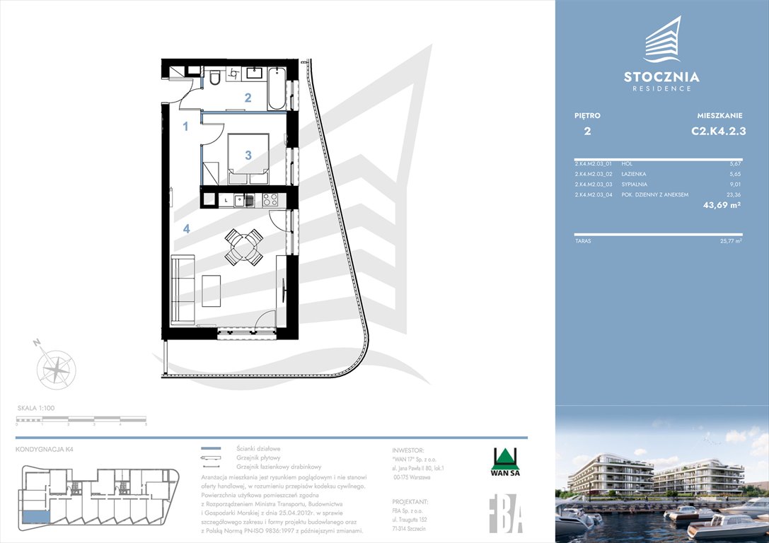 Nowe mieszkanie dwupokojowe Stocznia Residence Radziwie, ul. Popłacińska 42  44m2 Foto 1
