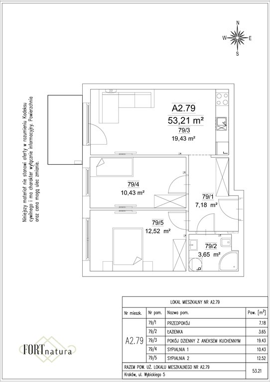 Nowe mieszkanie trzypokojowe FORT NATURA Kraków, Krowodrza, Wybickiego 5  53m2 Foto 1