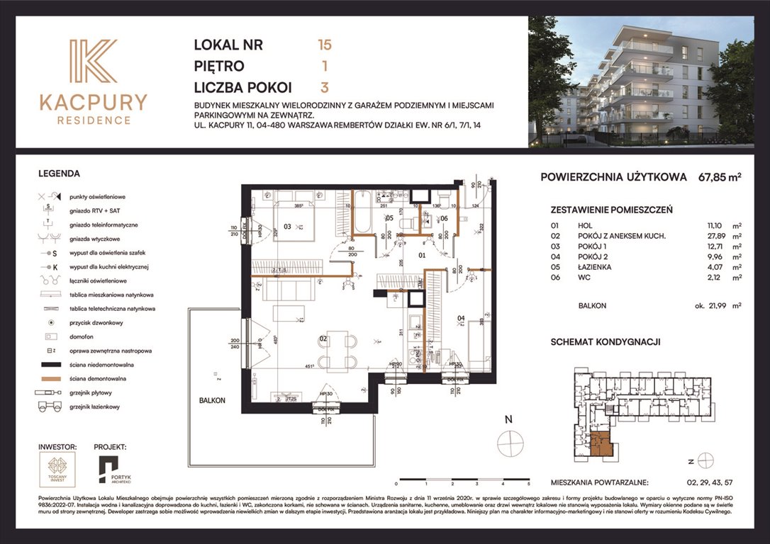 Nowe mieszkanie trzypokojowe Kacpury Residence Warszawa, Rembetów, Kacpury 11  68m2 Foto 1