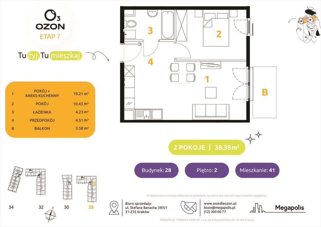 Nowe mieszkanie dwupokojowe Osiedle Ozon etap 7 Kraków, Prądnik Biały, Banacha 28-34  38m2 Foto 1