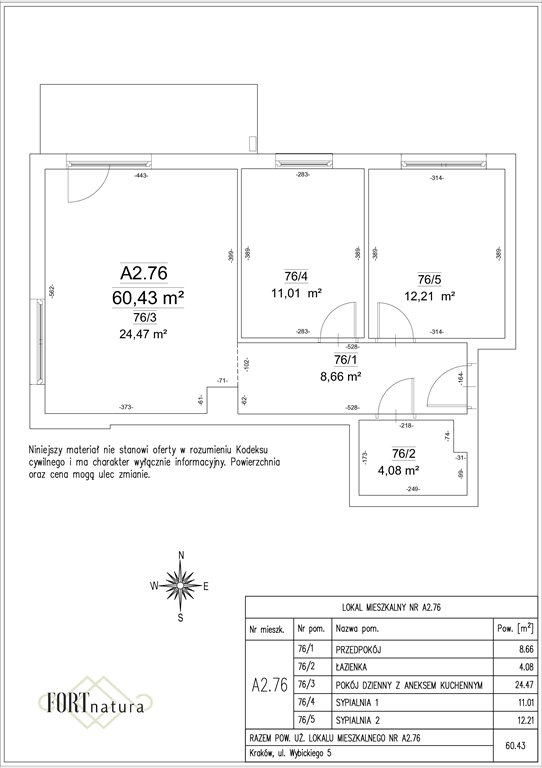 Nowe mieszkanie trzypokojowe FORT NATURA Kraków, Krowodrza, Wybickiego 5  60m2 Foto 1