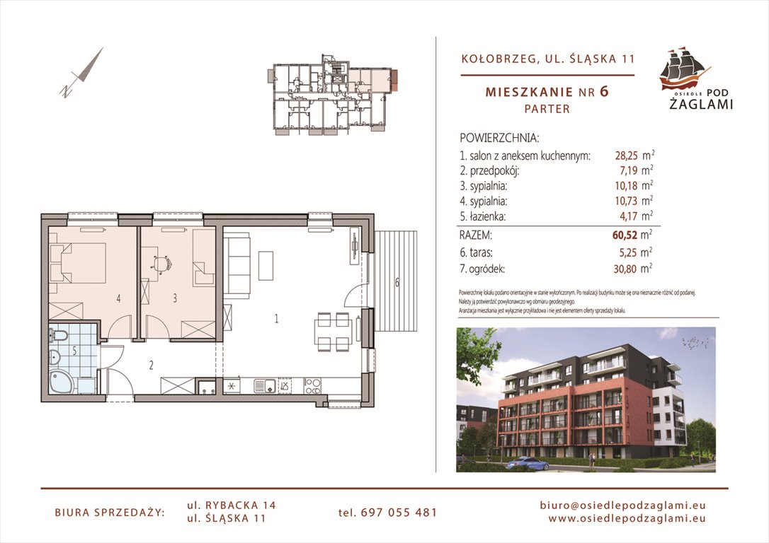 Nowe mieszkanie trzypokojowe Osiedle Pod Żaglami Kołobrzeg, Śląska 11  61m2 Foto 1