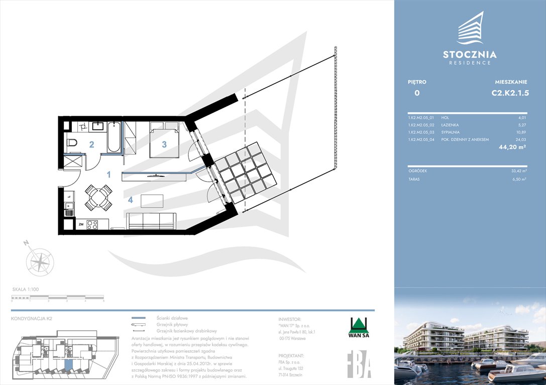 Nowe mieszkanie dwupokojowe Stocznia Residence Radziwie, ul. Popłacińska 42  44m2 Foto 1