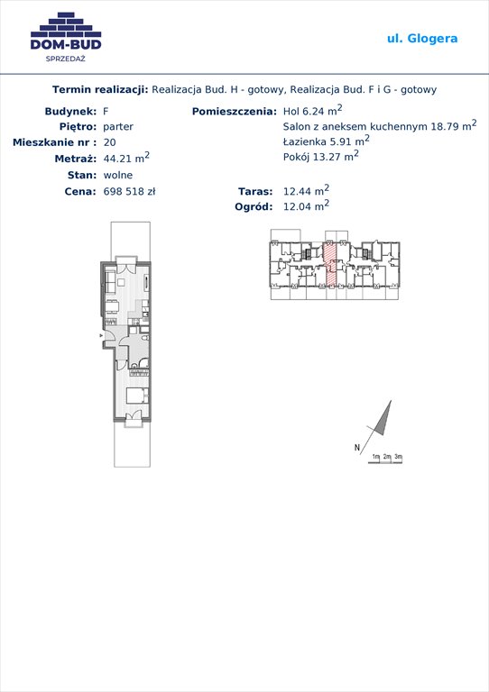 Nowe mieszkanie dwupokojowe Glogera bud F i G Kraków, ul.Glogera 9,11  44m2 Foto 1