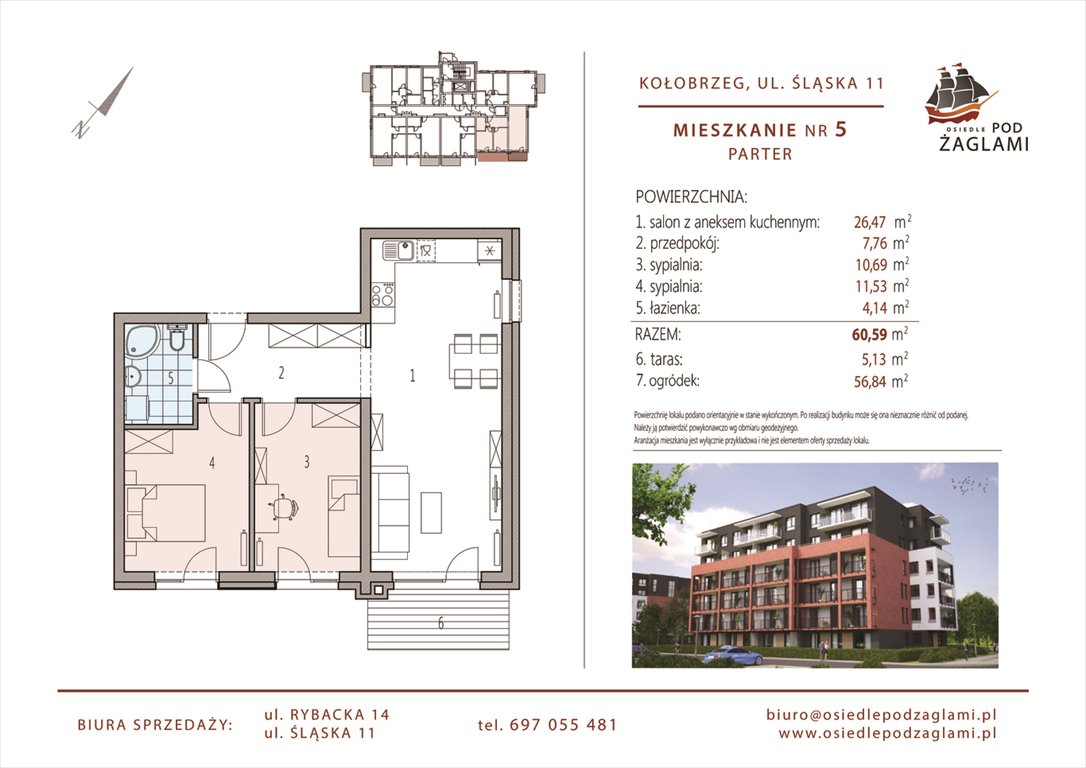 Nowe mieszkanie trzypokojowe Osiedle Pod Żaglami Kołobrzeg, Śląska 11  61m2 Foto 1