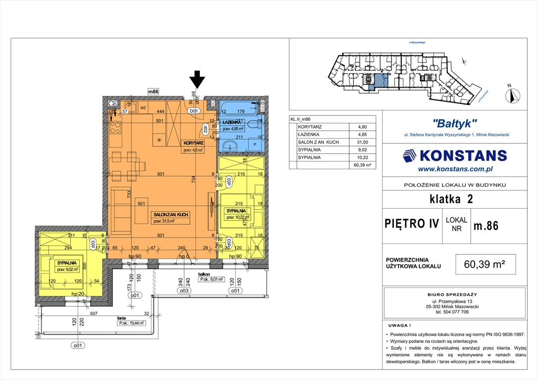 Nowe mieszkanie trzypokojowe Bałtyk Mińsk Mazowiecki, Wyszyńskiego 1  60m2 Foto 1