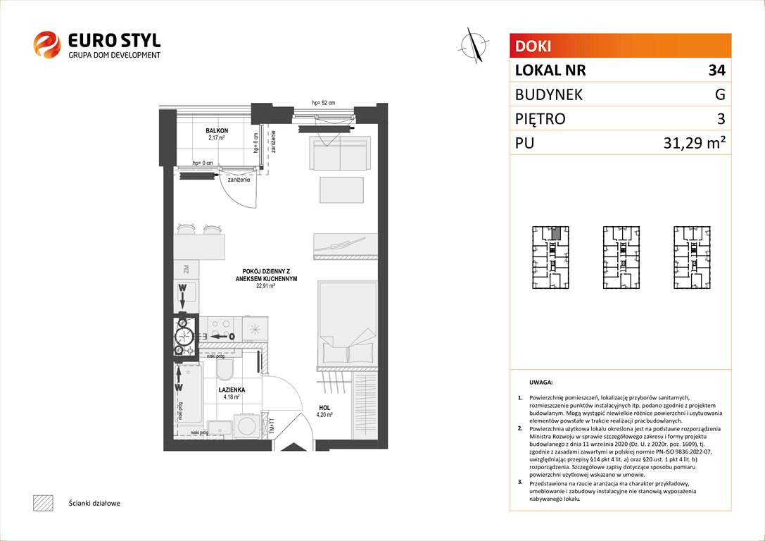 Nowa kawalerka DOKI LIVING Gdańsk, Śródmieście, ks. Jerzego Popiełuszki/Rybaki Górne  31m2 Foto 1