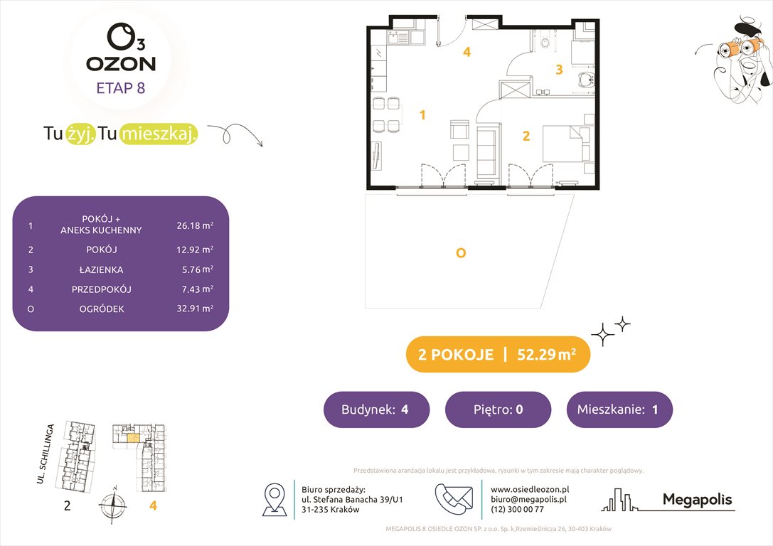Nowe mieszkanie dwupokojowe Osiedle Ozon etap 8 Kraków, Prądnik Biały, Schillinga 2-4  52m2 Foto 1