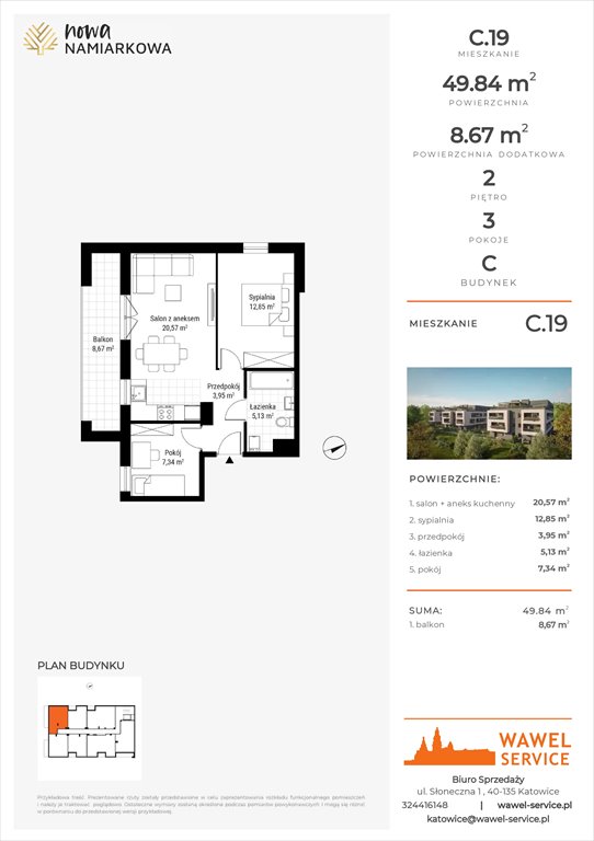 mieszkanie na sprzedaż 50m2 mieszkanie Będzin, Gzichów, Namiarkowa 15F