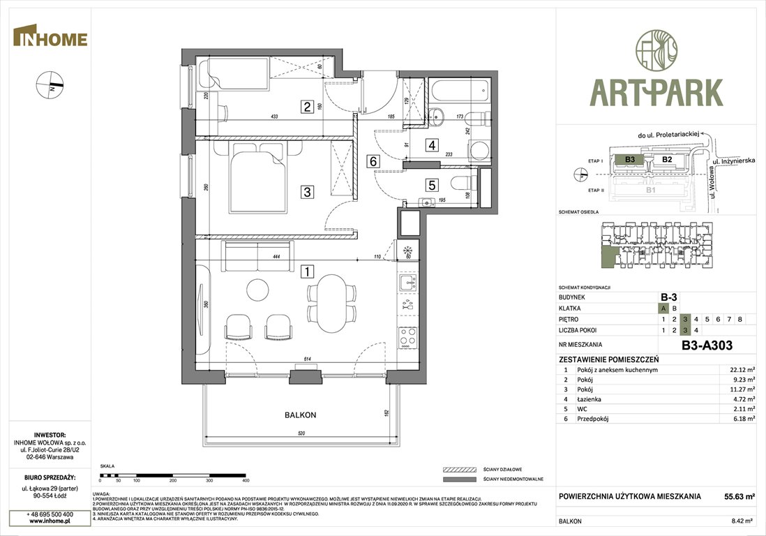 Nowe mieszkanie trzypokojowe ArtPark Łódź, Polesie, Wołowa 4A  56m2 Foto 1