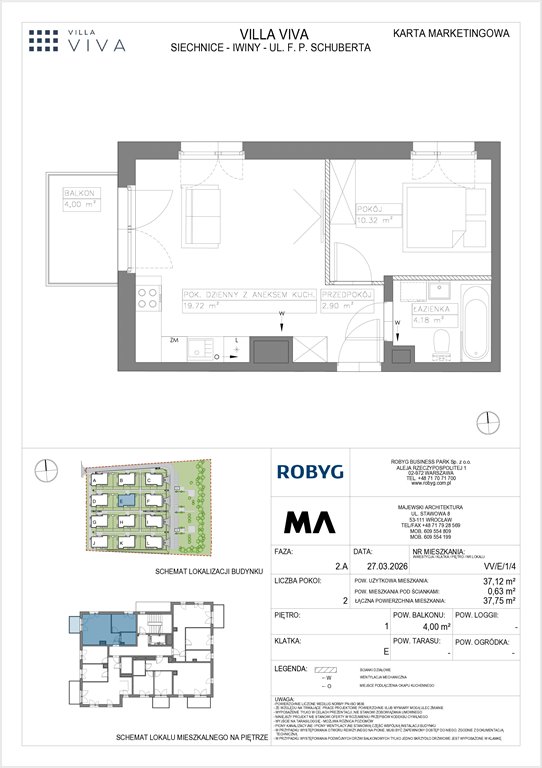 Nowe mieszkanie dwupokojowe VILLA VIVA Wrocław, Iwiny, ul. Franza Petera Schuberta  37m2 Foto 1