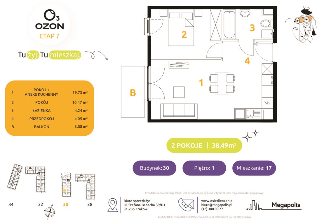 Nowe mieszkanie dwupokojowe Osiedle Ozon etap 7 Kraków, Prądnik Biały, Banacha 28-34  38m2 Foto 1