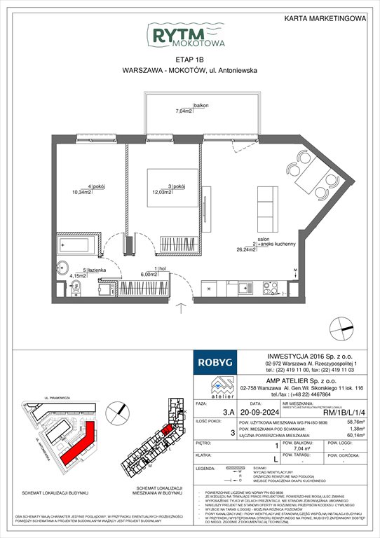 Nowe mieszkanie trzypokojowe Rytm Mokotowa Warszawa, Mokotów, Antoniewska  59m2 Foto 1