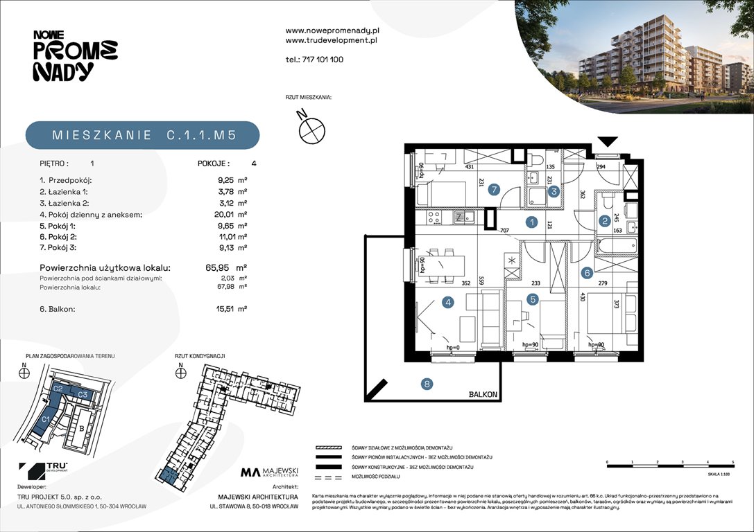 Nowe mieszkanie czteropokojowe  Nowe Promenady Wrocław, Kleczków, ul. Czochralskiego/ Miłosza  66m2 Foto 1