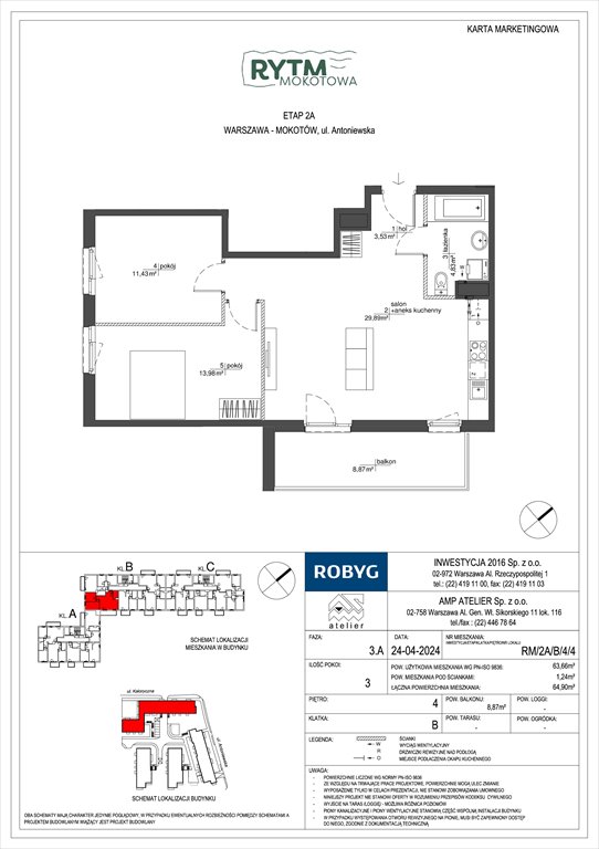 Nowe mieszkanie trzypokojowe Rytm Mokotowa Warszawa, Mokotów, Antoniewska  64m2 Foto 1