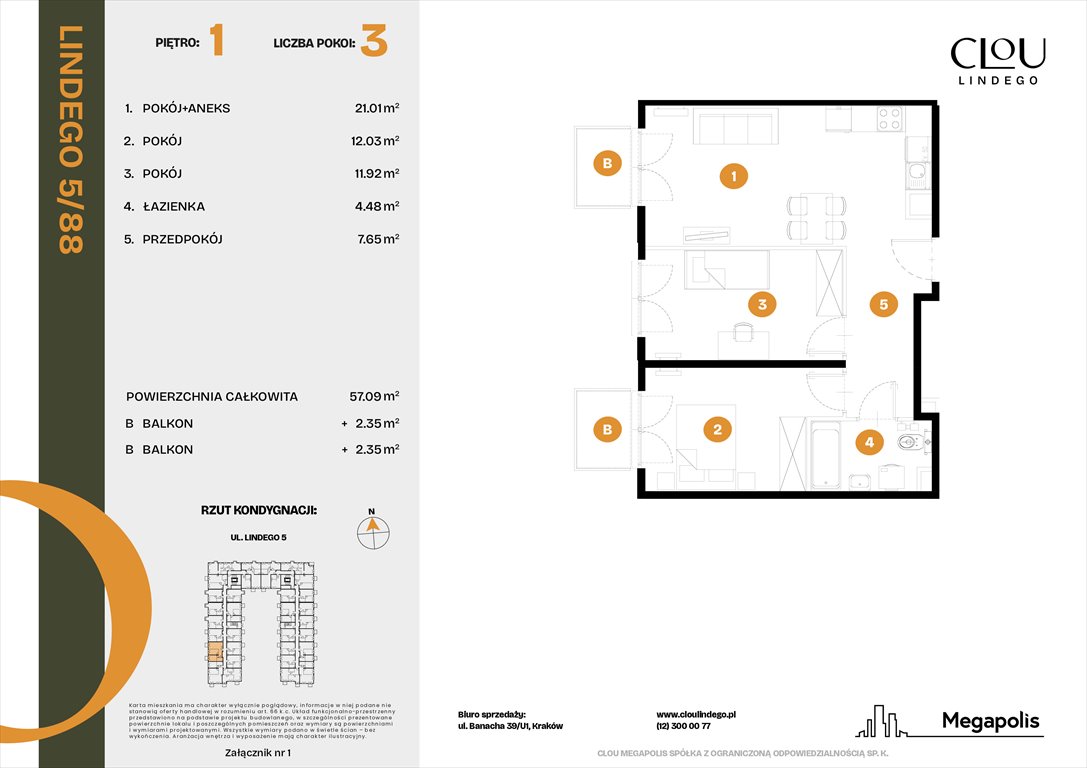 Nowe mieszkanie trzypokojowe Clou Lindego Kraków, Lindego 5  57m2 Foto 1