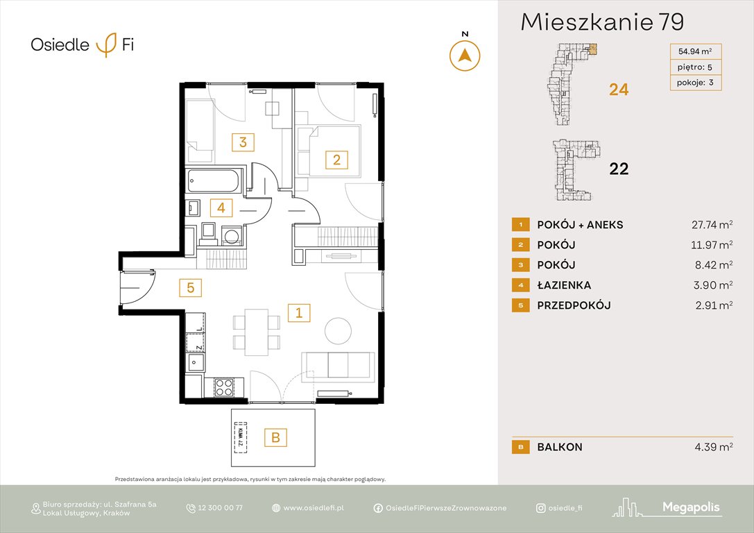 Nowe mieszkanie trzypokojowe Osiedle FI 3 Kraków, Podgórze, Rzemieślnicza 22-24  55m2 Foto 1