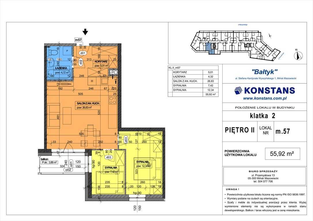 Nowe mieszkanie trzypokojowe Bałtyk Mińsk Mazowiecki, Wyszyńskiego 1  56m2 Foto 1