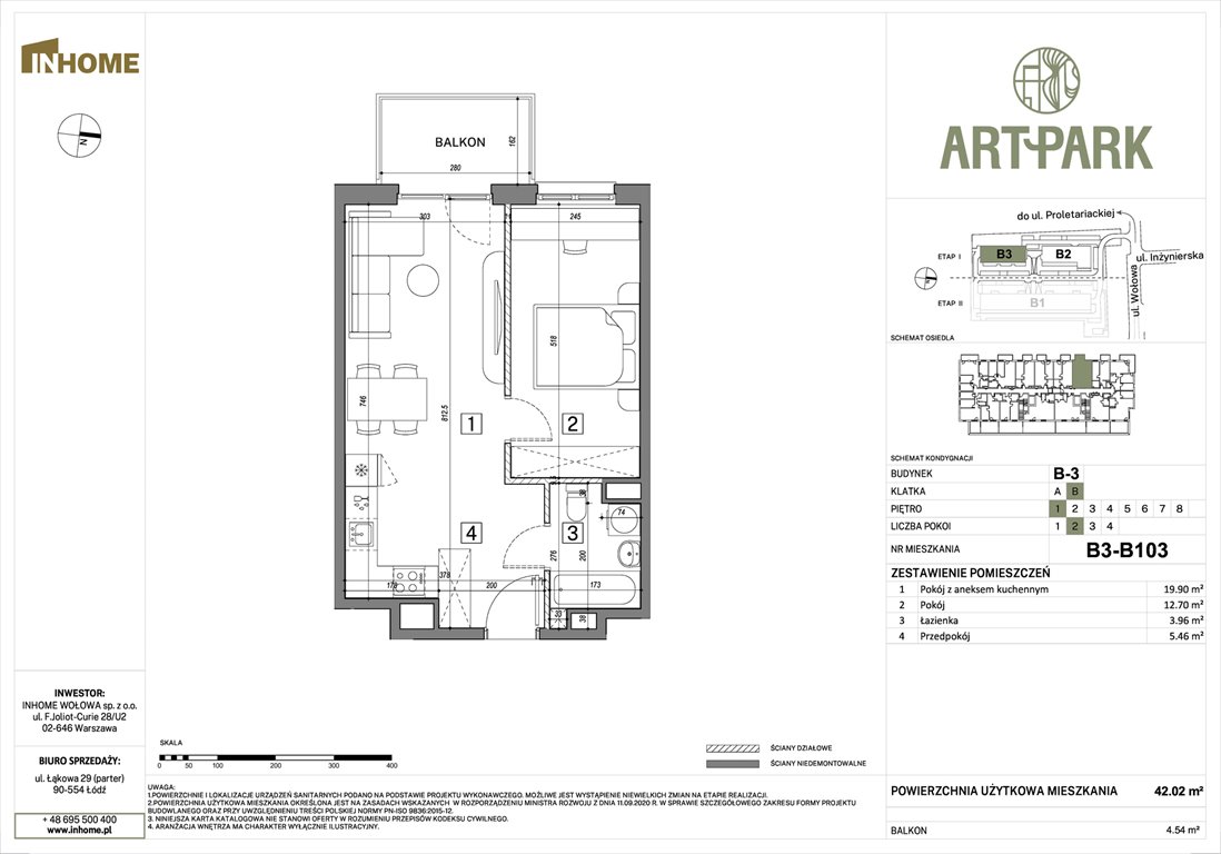 Nowe mieszkanie dwupokojowe ArtPark Łódź, Polesie, Wołowa 4A  42m2 Foto 1