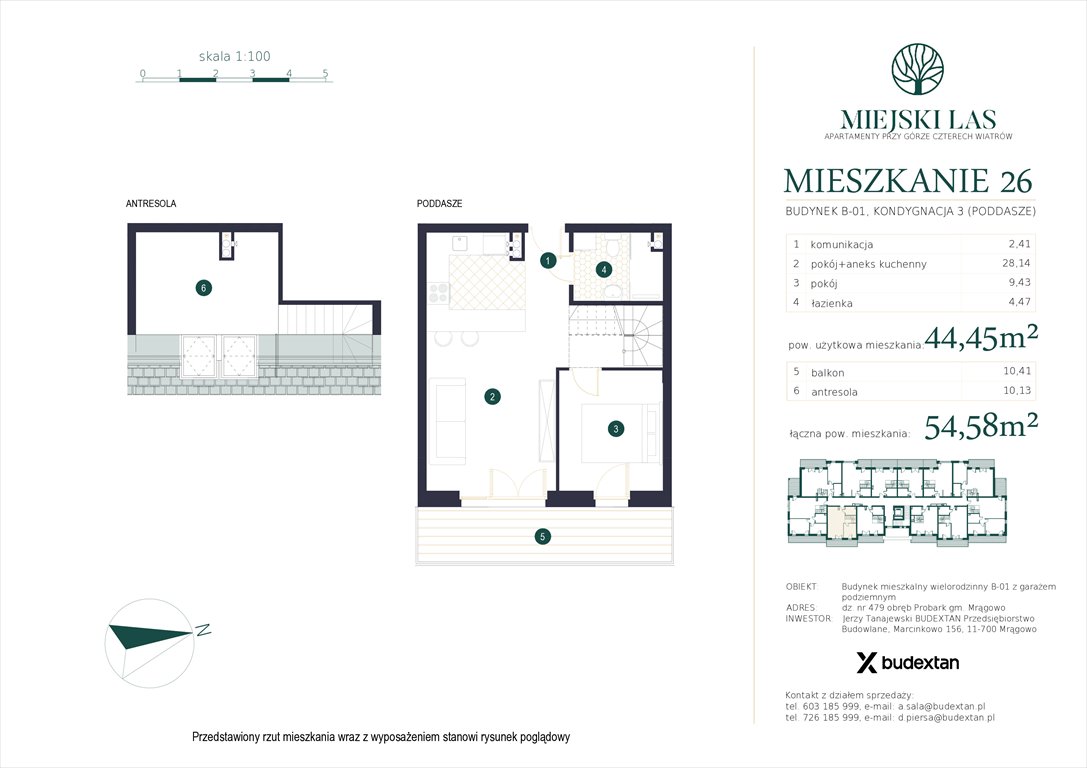 Nowe mieszkanie dwupokojowe MIEJSKI LAS APARTAMENTY PRZY GÓRZE CZTERECH WIATRÓW Marcinkowo, Marcinkowo 156  44m2 Foto 1