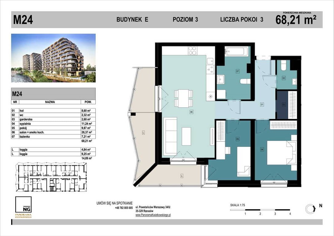 Nowe mieszkanie trzypokojowe PANORAMA KWIATKOWSKIEGO Rzeszów, Kwiatkowskiego  68m2 Foto 1