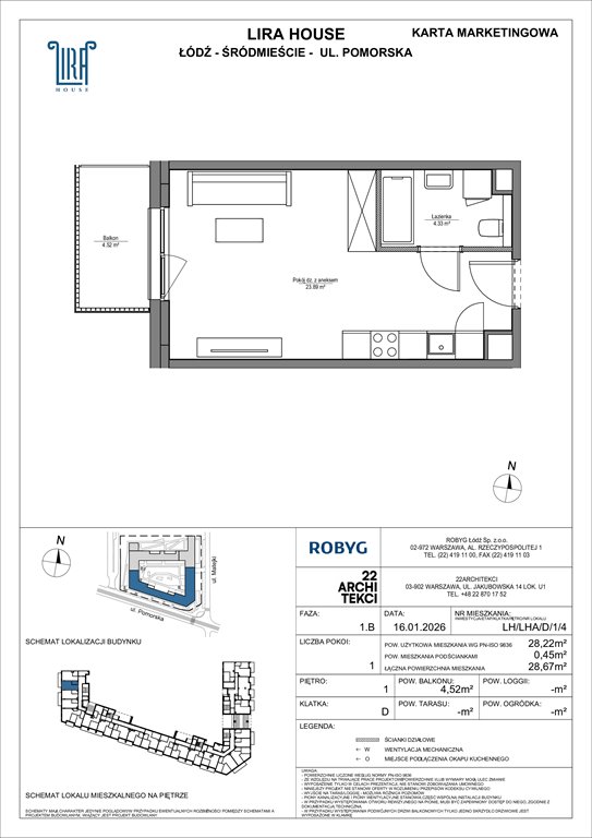 Nowa kawalerka Lira House Łódź, Pomorska 108  28m2 Foto 1