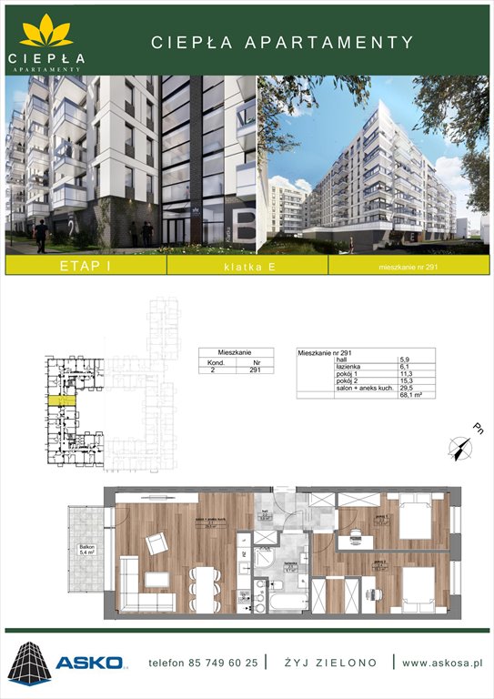 Nowe mieszkanie dwupokojowe ASKO Apartamenty Ciepła 38 Białystok, Sienkiewicza, Ciepła 36  43m2 Foto 1